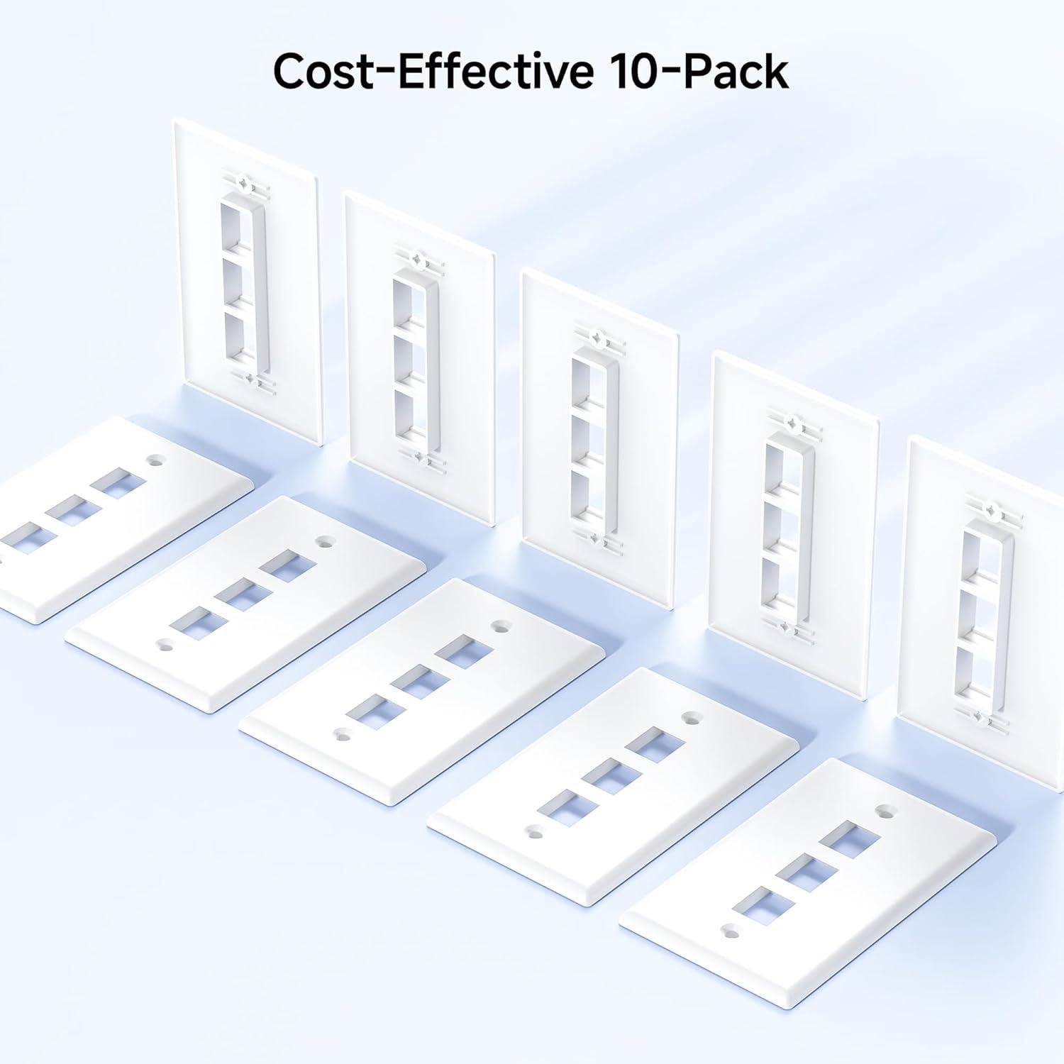 imageUL Listed Cable Matters 10Pack Low Profile 2Port Keystone Jack Wall Plate RJ45 Wall Plate for Keystone Jacks in White3Port