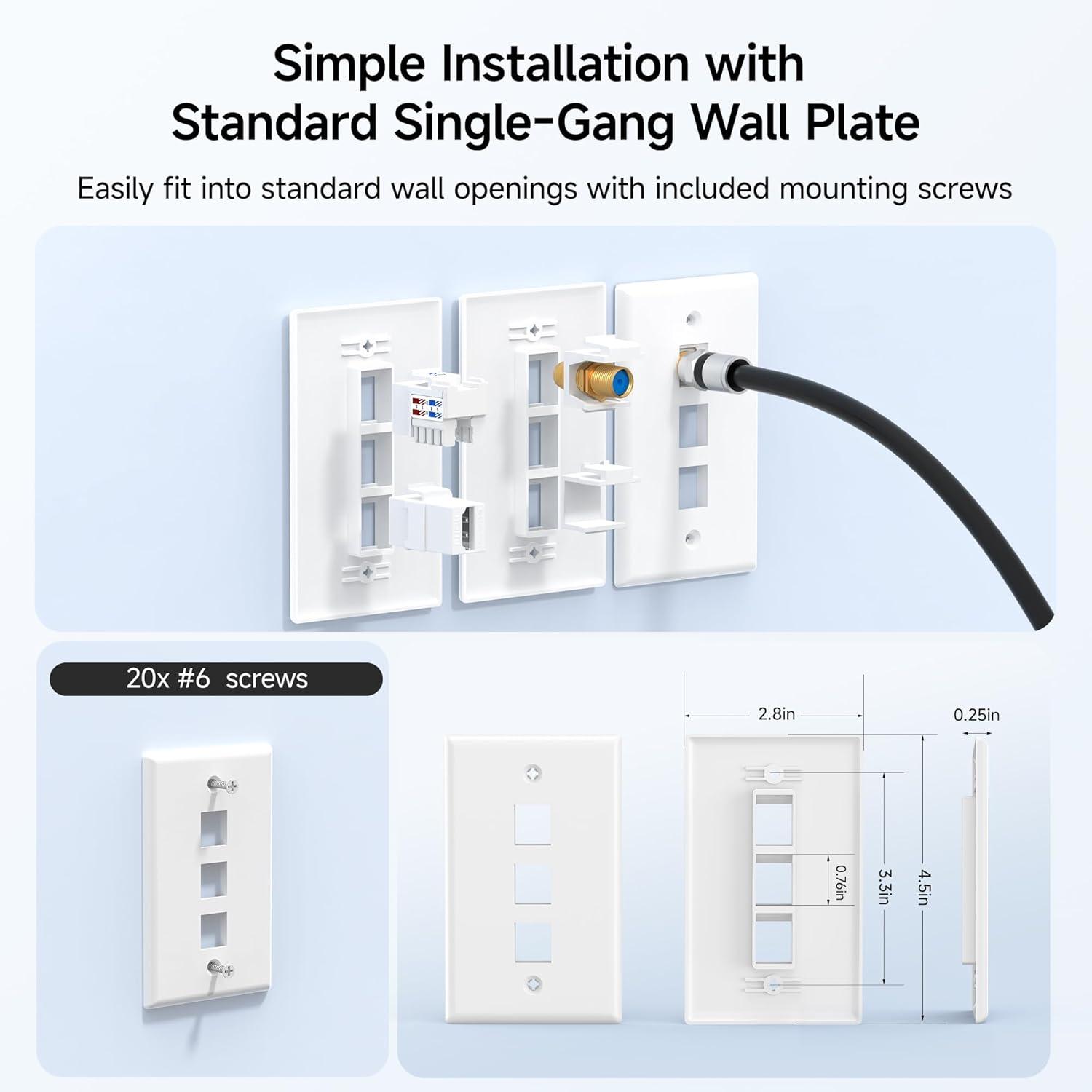 imageUL Listed Cable Matters 10Pack Low Profile 2Port Keystone Jack Wall Plate RJ45 Wall Plate for Keystone Jacks in White3Port