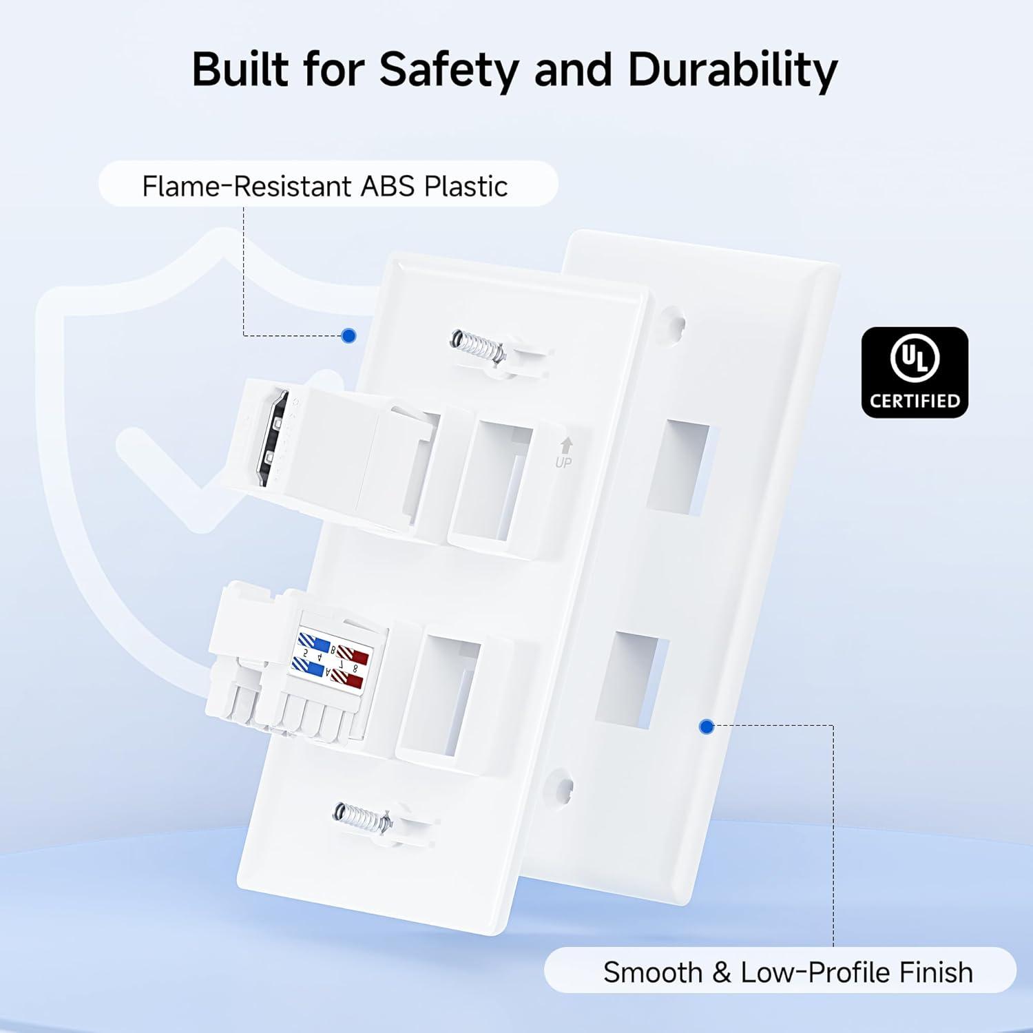 imageUL Listed Cable Matters 10Pack Low Profile 2Port Keystone Jack Wall Plate RJ45 Wall Plate for Keystone Jacks in White4Port