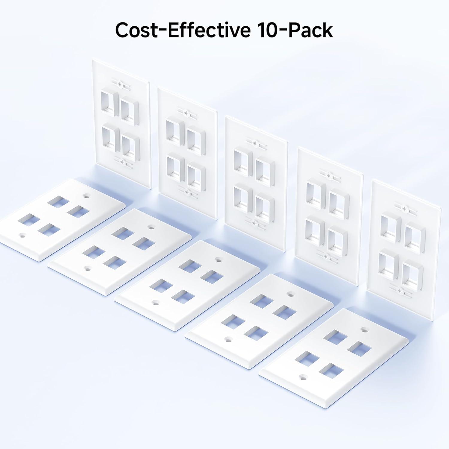 imageUL Listed Cable Matters 10Pack Low Profile 2Port Keystone Jack Wall Plate RJ45 Wall Plate for Keystone Jacks in White4Port