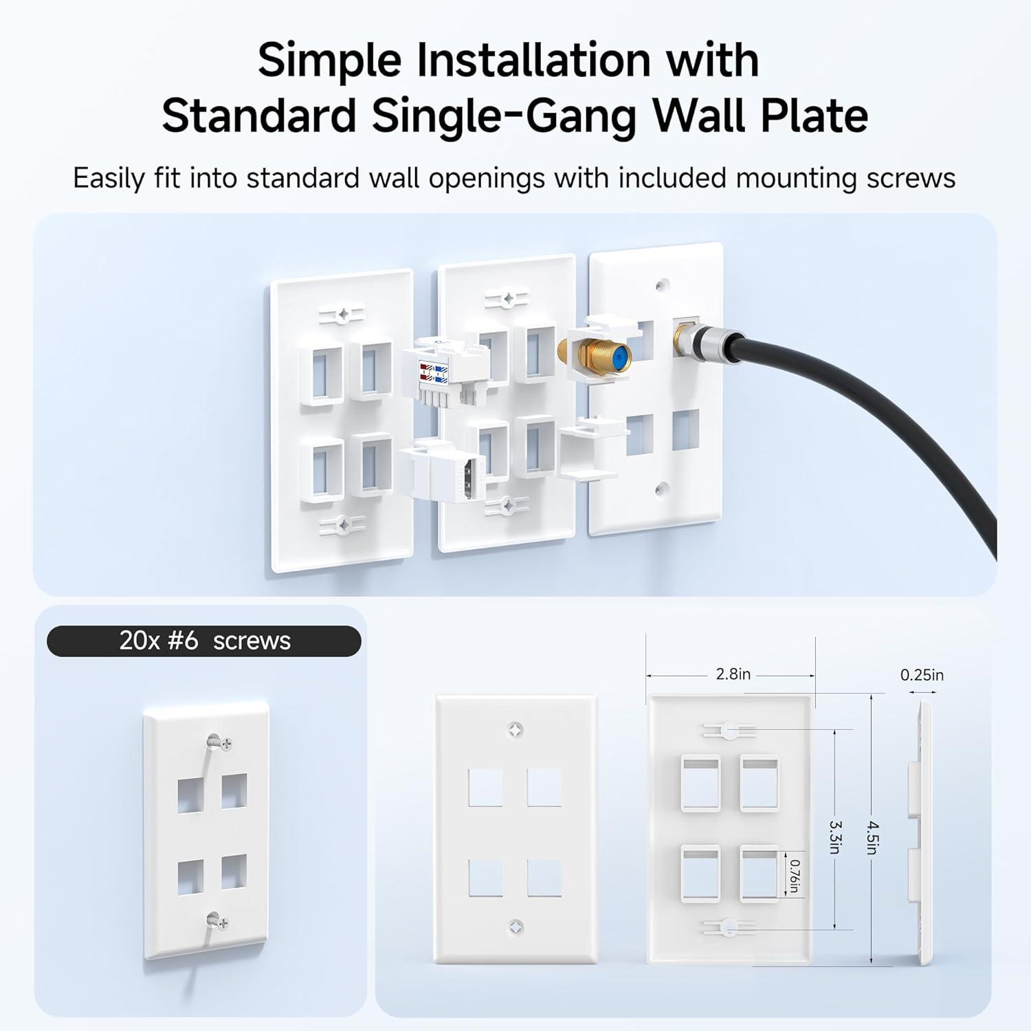 imageUL Listed Cable Matters 10Pack Low Profile 2Port Keystone Jack Wall Plate RJ45 Wall Plate for Keystone Jacks in White4Port