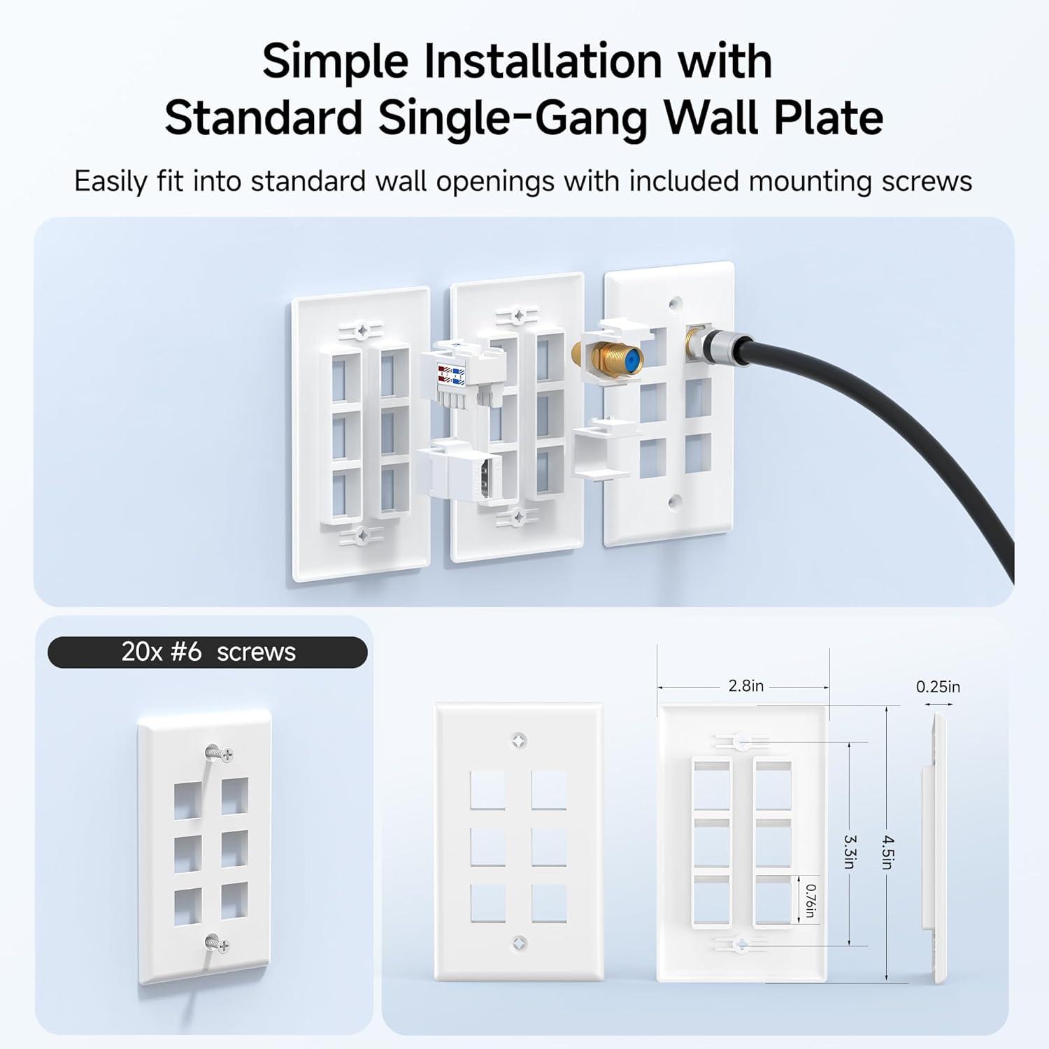 imageUL Listed Cable Matters 10Pack Low Profile 2Port Keystone Jack Wall Plate RJ45 Wall Plate for Keystone Jacks in White6Port
