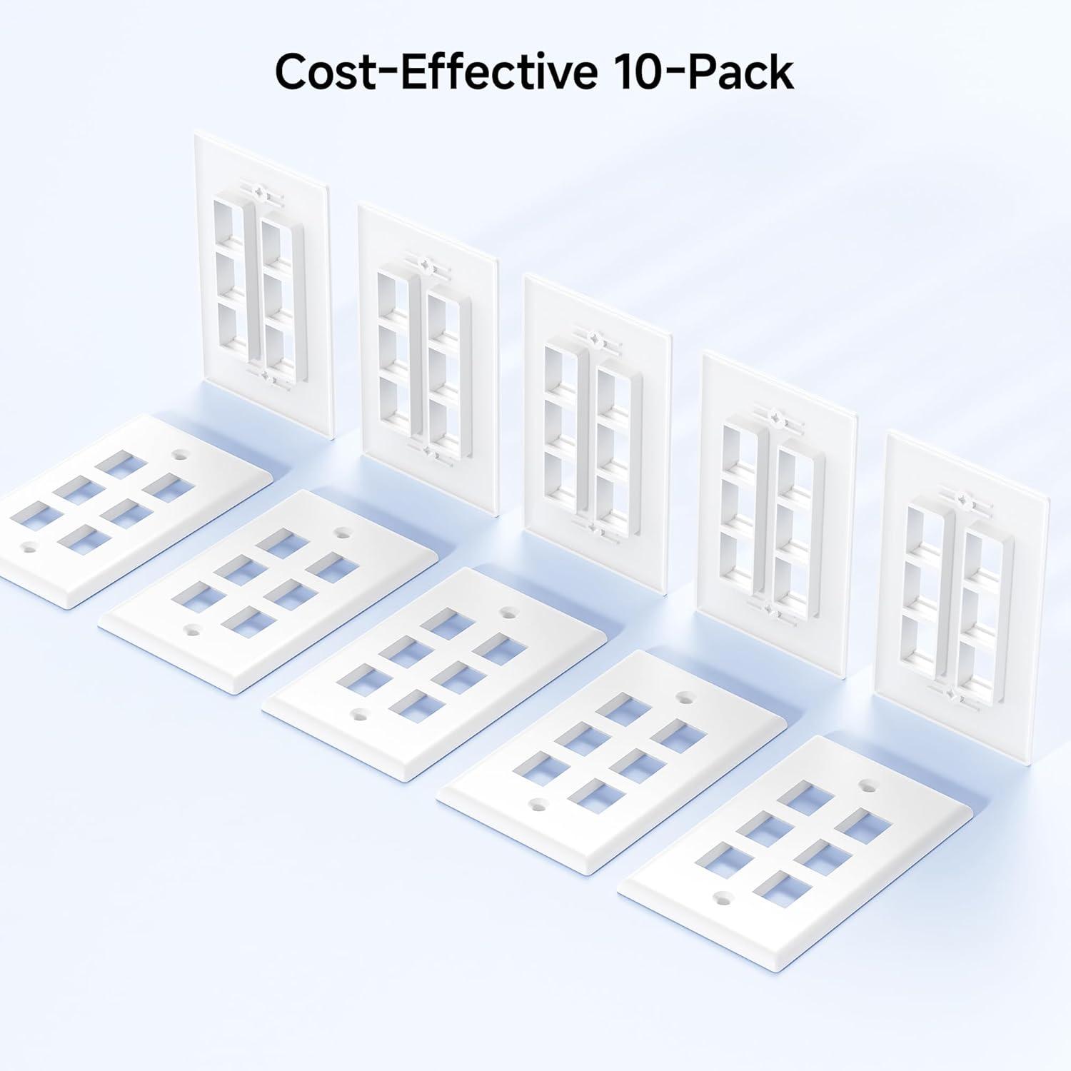 imageUL Listed Cable Matters 10Pack Low Profile 2Port Keystone Jack Wall Plate RJ45 Wall Plate for Keystone Jacks in White6Port