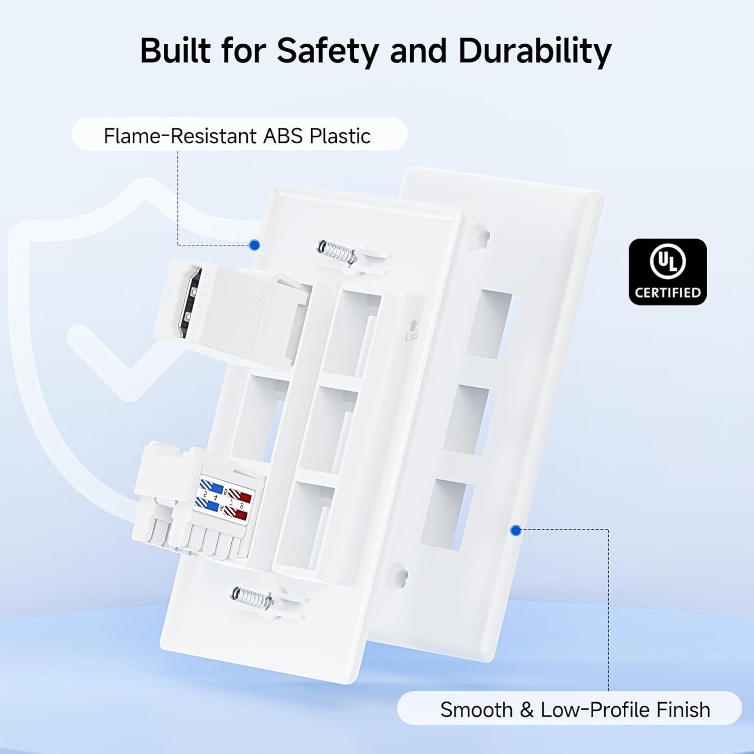 imageUL Listed Cable Matters 10Pack Low Profile 2Port Keystone Jack Wall Plate RJ45 Wall Plate for Keystone Jacks in White6Port