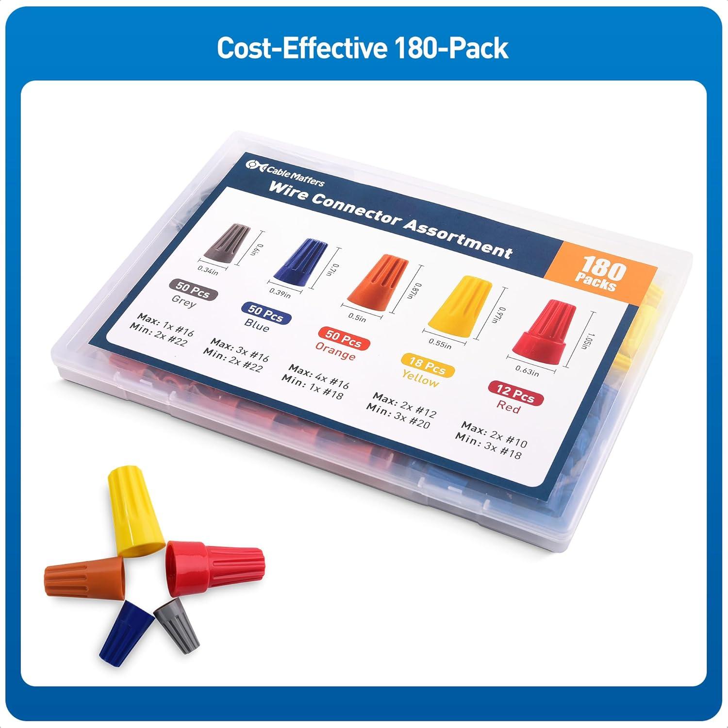 imageUL Listed Cable Matters 180Pack Twist Electrical Wire ConnectorsWire Caps  5 Size Kit for 22 AWG to 10 AWG Wire