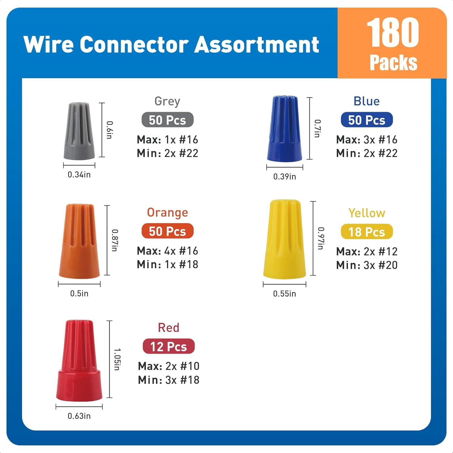 imageUL Listed Cable Matters 180Pack Twist Electrical Wire ConnectorsWire Caps  5 Size Kit for 22 AWG to 10 AWG Wire