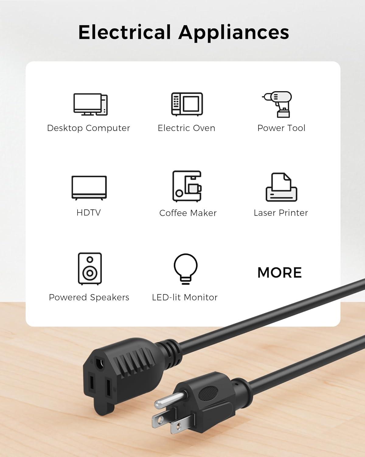imageUL Listed Cable Matters 2Pack 16 AWG Heavy Duty 13A Power Extension Cord  10ft 3 Prong Power Cord Extension NEMA 515P to NEMA 515R BlackBlack