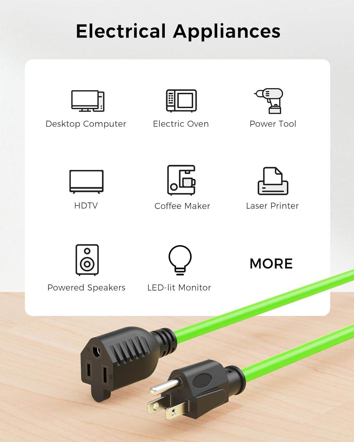 imageUL Listed Cable Matters 2Pack 16 AWG Heavy Duty 13A Power Extension Cord  10ft 3 Prong Power Cord Extension NEMA 515P to NEMA 515R BlackGreen