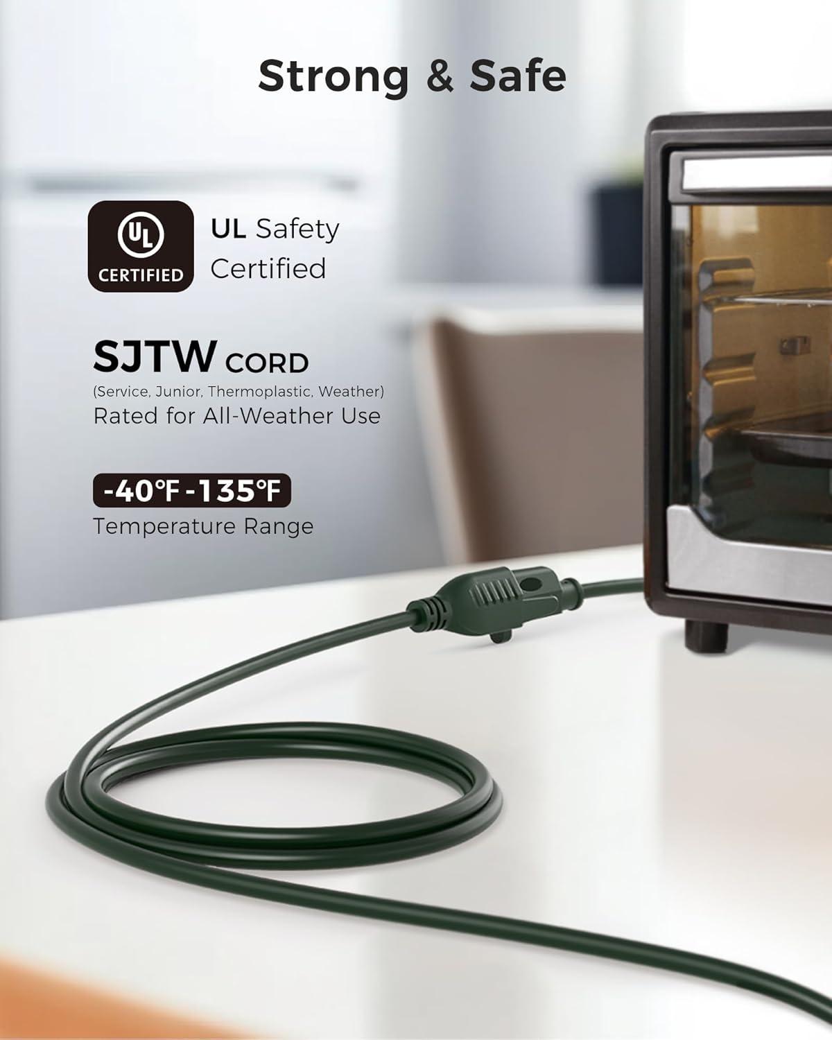imageUL Listed Cable Matters 2Pack 16 AWG Heavy Duty 13A Power Extension Cord  10ft 3 Prong Power Cord Extension NEMA 515P to NEMA 515R BlackGreen