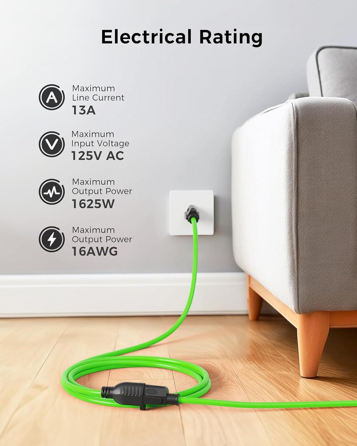 imageUL Listed Cable Matters 2Pack 16 AWG Heavy Duty 13A Power Extension Cord  10ft 3 Prong Power Cord Extension NEMA 515P to NEMA 515R BlackGreen