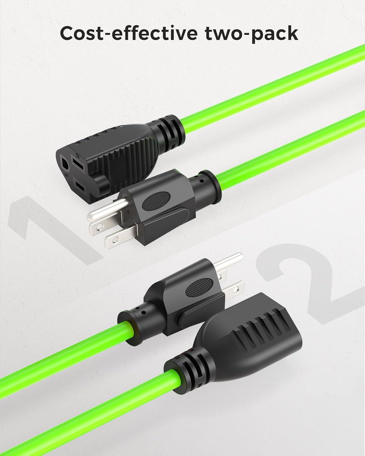 imageUL Listed Cable Matters 2Pack 16 AWG Heavy Duty 13A Power Extension Cord  10ft 3 Prong Power Cord Extension NEMA 515P to NEMA 515R BlackGreen