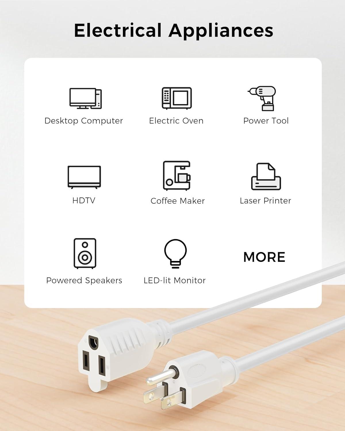 imageUL Listed Cable Matters 2Pack 16 AWG Heavy Duty 13A Power Extension Cord  10ft 3 Prong Power Cord Extension NEMA 515P to NEMA 515R BlackWhite