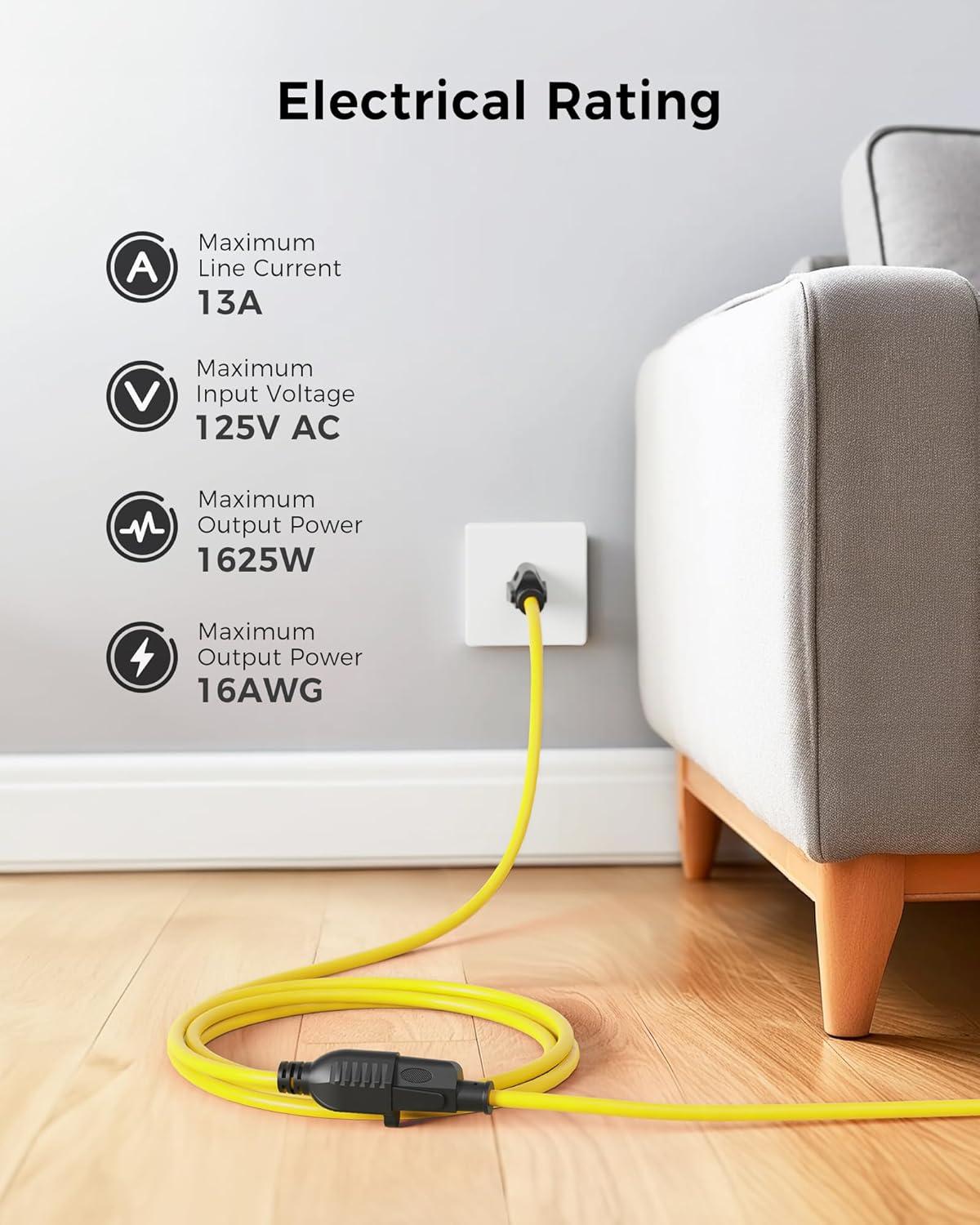 imageUL Listed Cable Matters 2Pack 16 AWG Heavy Duty 13A Power Extension Cord  10ft 3 Prong Power Cord Extension NEMA 515P to NEMA 515R BlackYellow