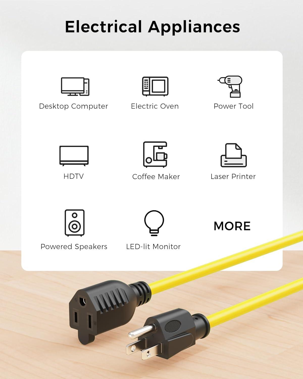 imageUL Listed Cable Matters 2Pack 16 AWG Heavy Duty 13A Power Extension Cord  10ft 3 Prong Power Cord Extension NEMA 515P to NEMA 515R BlackYellow