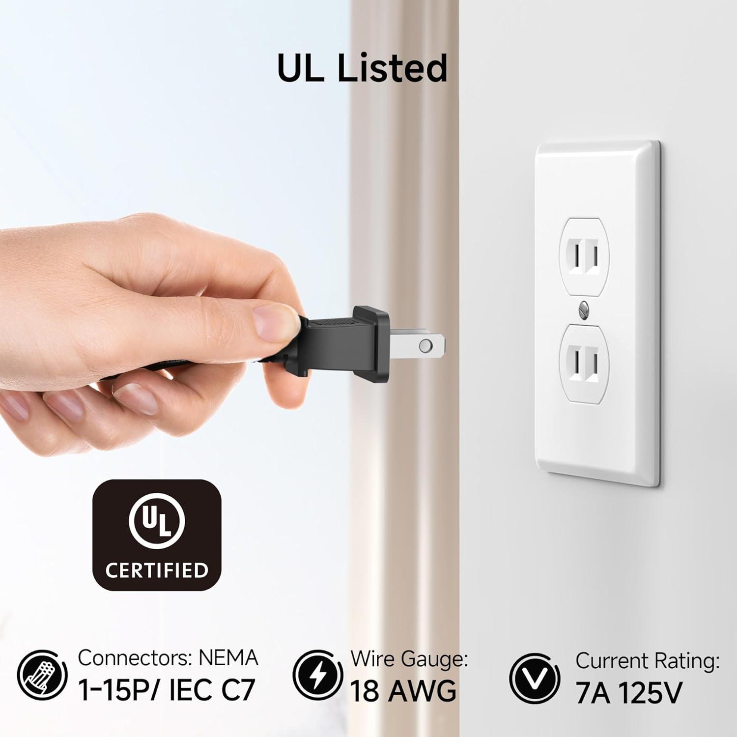 imageUL Listed Cable Matters 2Pack 2 Prong TV Power Cord  6ft AC Power Cord Non Polarized NEMA 115P to IEC C7 Compatible with Samsung LG Sony Insignia TCL Sharp Toshiba Hisense TV PS4 PS510 Feet