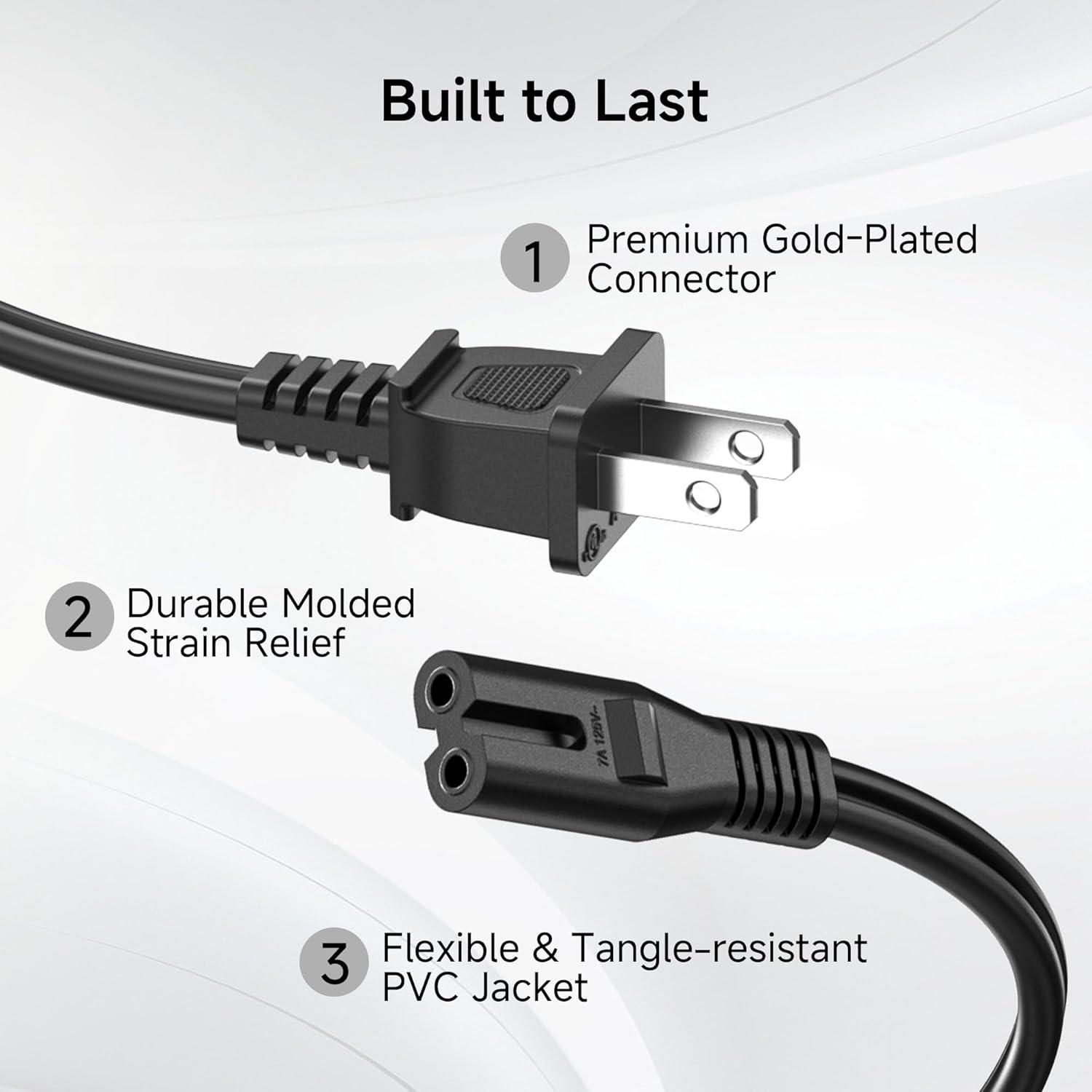 imageUL Listed Cable Matters 2Pack 2 Prong TV Power Cord  6ft AC Power Cord Non Polarized NEMA 115P to IEC C7 Compatible with Samsung LG Sony Insignia TCL Sharp Toshiba Hisense TV PS4 PS510 Feet