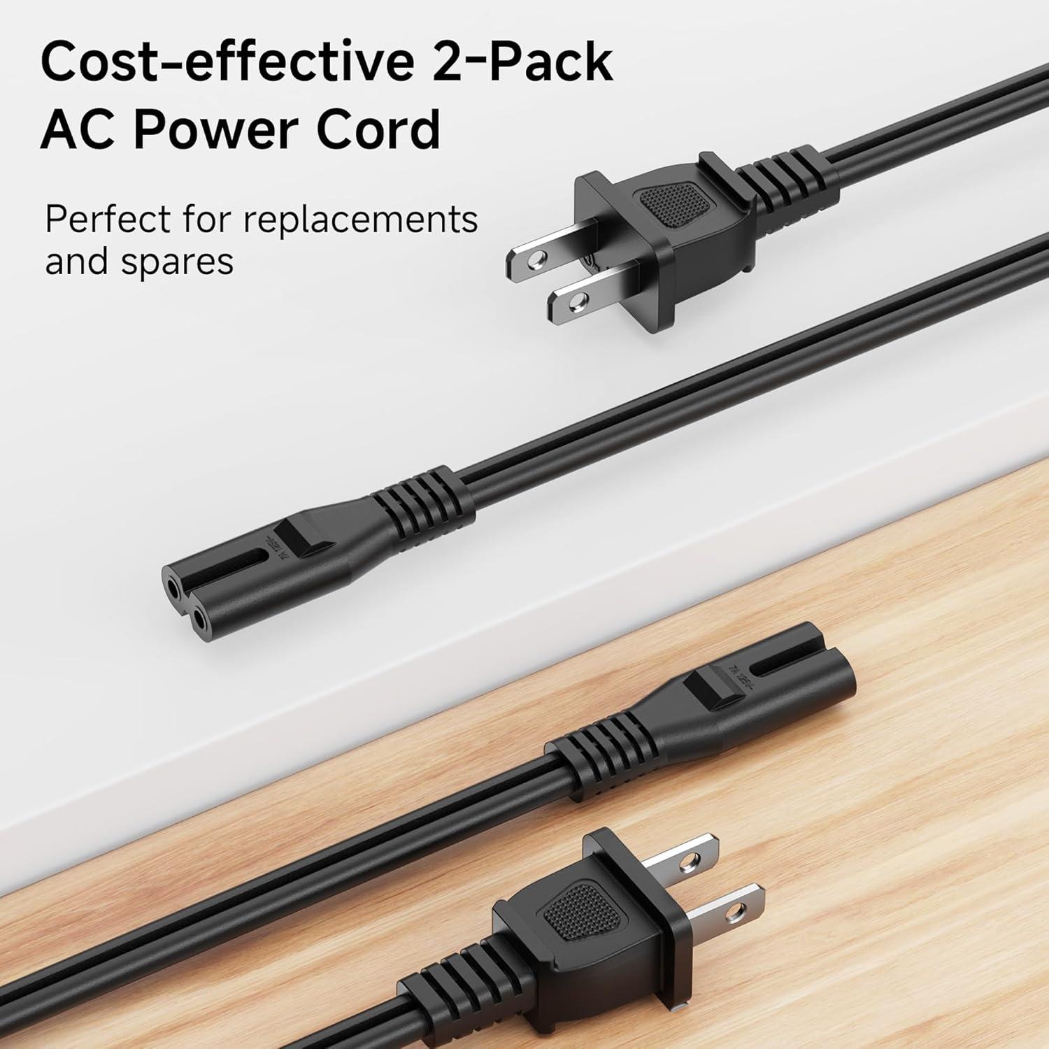 imageUL Listed Cable Matters 2Pack 2 Prong TV Power Cord  6ft AC Power Cord Non Polarized NEMA 115P to IEC C7 Compatible with Samsung LG Sony Insignia TCL Sharp Toshiba Hisense TV PS4 PS510 Feet