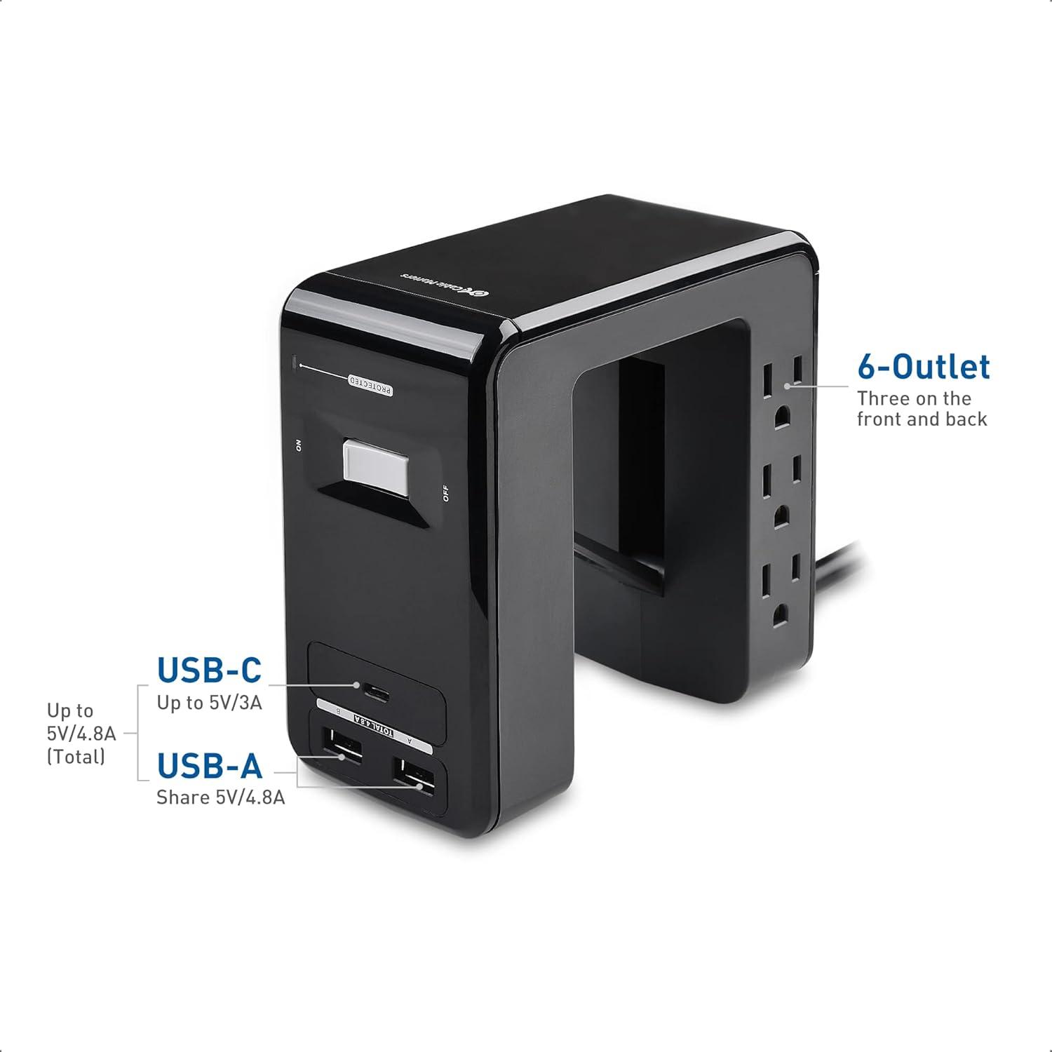 imageUL Listed Cable Matters 6 Outlet Desk Mount Surge Protector Power Strip 8 Feet Extra Long Cord  24W USB C and USB Charging  1080 Joules Surge Protection