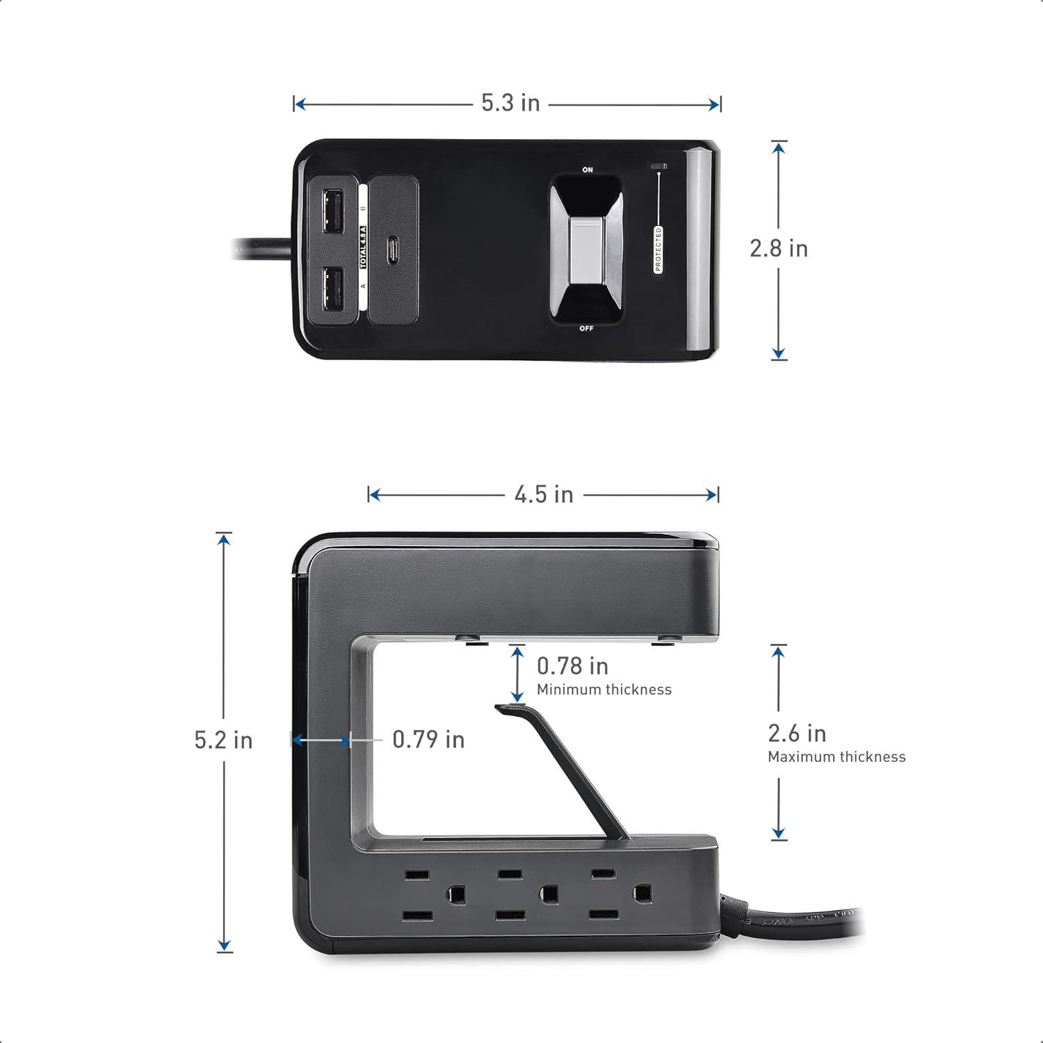 imageUL Listed Cable Matters 6 Outlet Desk Mount Surge Protector Power Strip 8 Feet Extra Long Cord  24W USB C and USB Charging  1080 Joules Surge Protection