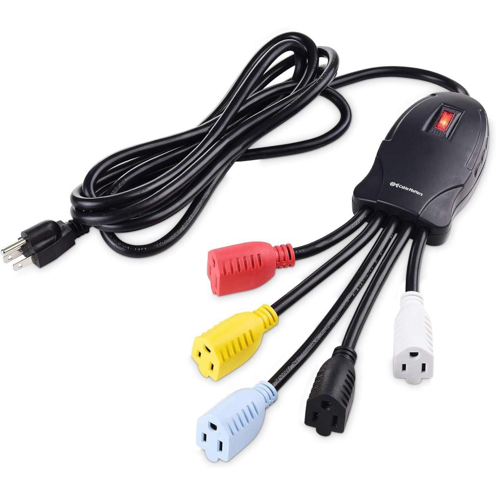 imageCable Matters 5 Outlet Power Cord Splitter Power Squid Outlet Multiplier with Extra Long 10 Foot Power Cord and Color Coded Receptacles