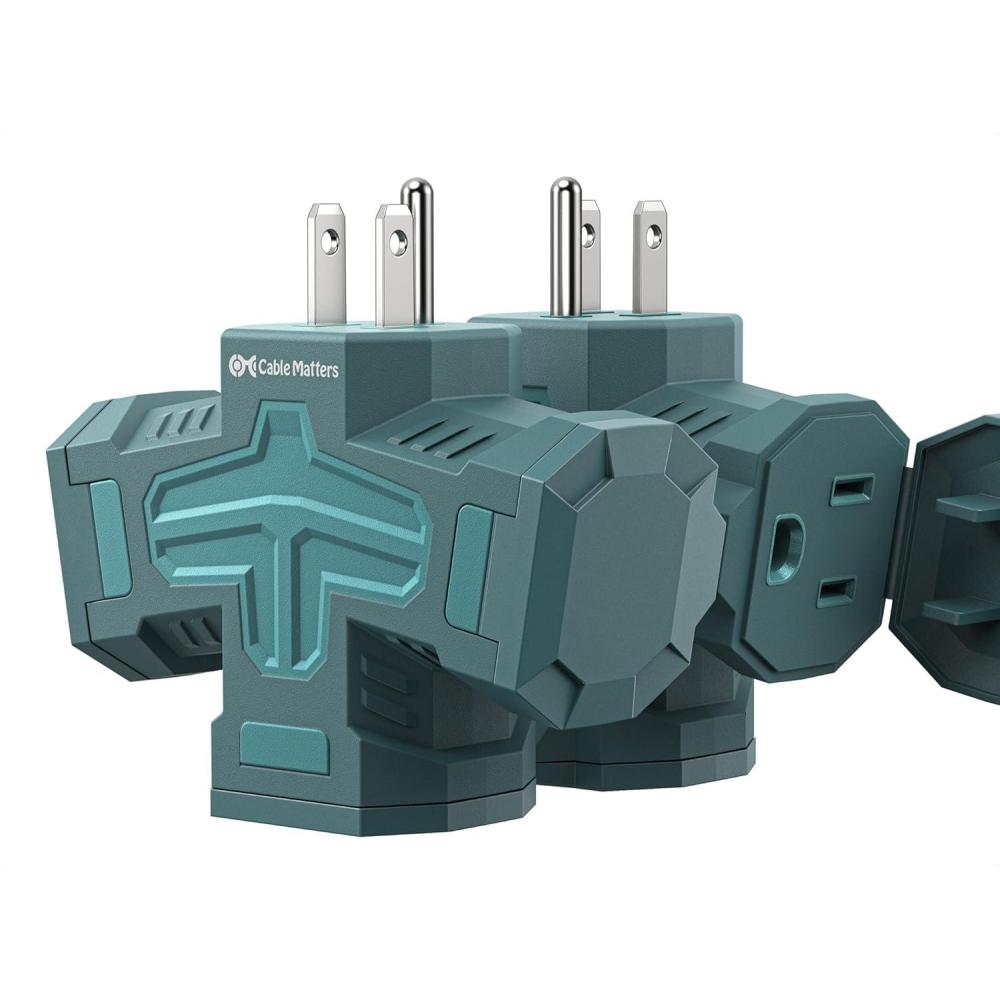 imageETL Listed Cable Matters 2Pack 3 Way Outdoor Plug Splitter 15A 1875W IndoorOutdoor Multi Plug Outlet 3 Way Plug Adapter in BlackGreen