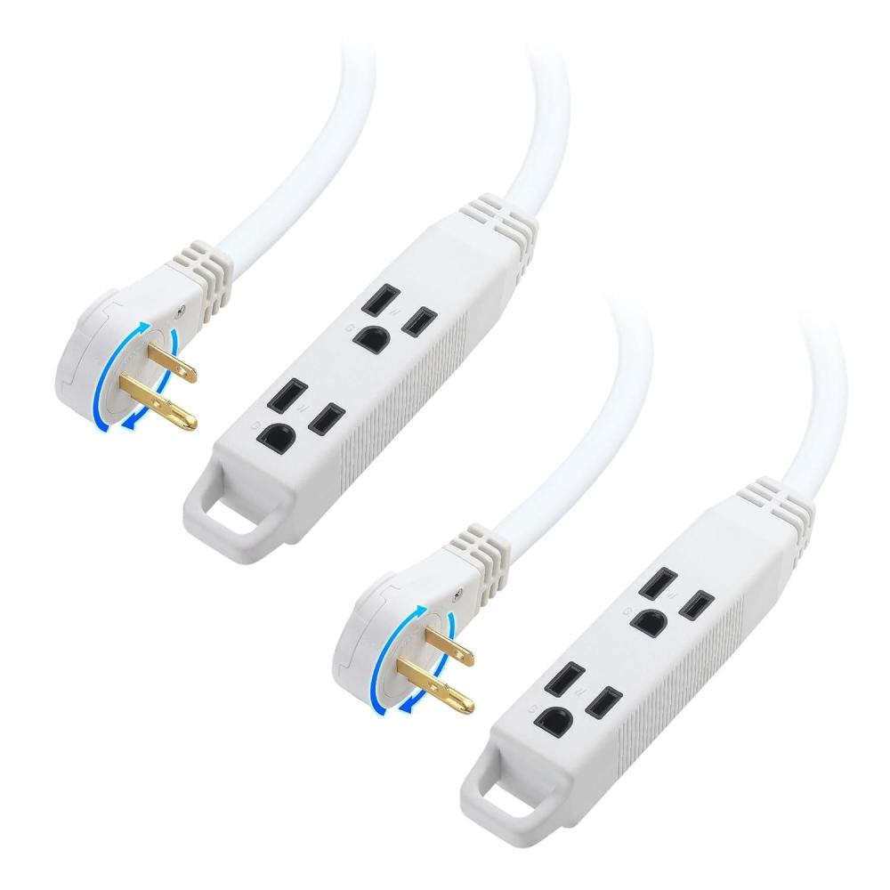 imageETL Listed Cable Matters 2Pack 3Outlet Power Strip Extension Cord with 3 Prong Outlets and 360Degree Rotating Plug in Black  6ftWhite
