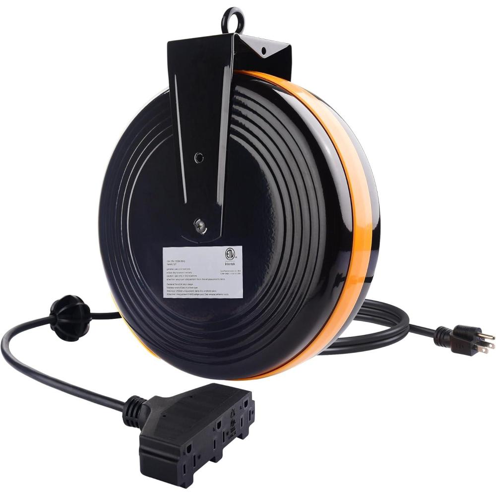imageETL Listed Cable Matters 35 ft 3Outlet Retractable Extension Cord Reel SJTW 16 AWG 10A  1250W with Mounting Point in Black