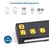 imageCable Matters 1350J Surge Protector with 15A Circuit Breaker 10Outlet Heavy Duty Power Strip with USB and LED Light Mountable Industrial Power Strip Surge Protector in Black for Garage Workshop