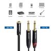 imageCable Matters 2Pack Dual 14 to 35mm Female Stereo Audio Splitter Cable 35mm to Dual 14 Adapter in Black  6 Inches  015 Meters