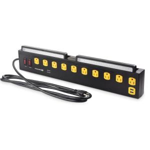 imageCable Matters 1350J Surge Protector with 15A Circuit Breaker 10Outlet Heavy Duty Power Strip with USB and LED Light Mountable Industrial Power Strip Surge Protector in Black for Garage Workshop