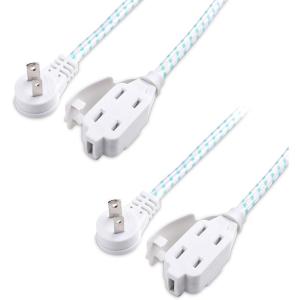 imageCable Matters 2 Pack Premium Braided 3 Outlet Flat Extension Cord 2 Prong 6 ft with Low Profile Plug6 ft
