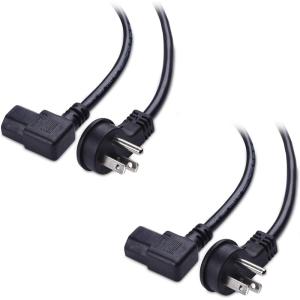 imageCable Matters 2Pack 16 AWG Low Profile Right Angle Power Cord 90 Degree Power Cord 6 Feet NEMA 515P to Angled IEC C136 ft