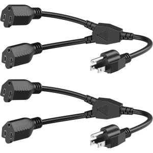 imageCable Matters 2Pack 2 Outlet Power Splitter Cord  12ft NEMA 515P to NEMA 515R Y Power Cord Splitter 16 AWG Outlet Saver 12 Feet2Outlet