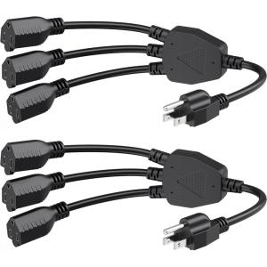 imageCable Matters 2Pack 2 Outlet Power Splitter Cord  12ft NEMA 515P to NEMA 515R Y Power Cord Splitter 16 AWG Outlet Saver 12 Feet3Outlet