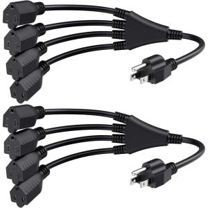 imageCable Matters 2Pack 2 Outlet Power Splitter Cord  12ft NEMA 515P to NEMA 515R Y Power Cord Splitter 16 AWG Outlet Saver 12 Feet4Outlet