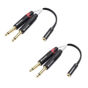 imageCable Matters 2Pack Dual 14 to 35mm Female Stereo Audio Splitter Cable 35mm to Dual 14 Adapter in Black  6 Inches  015 Meters
