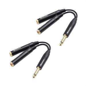 imageCable Matters 2Pack TS Male to 2X TS Female 14 Splitter Cable 635mm Splitter Cable in Black  02m  6 Inches