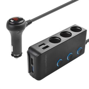 imageCable Matters 3 Socket Car Cigarette Lighter Adapter with 4 USB Ports OnOff Switch and LED Display  2X Fuses and Mounting Bracket Included