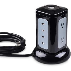 imageCable Matters 6 Outlet Surge Protector Tower with 4 USB Charging Ports 42A in Total and 10 Feet Extra Long Power Cord in Black