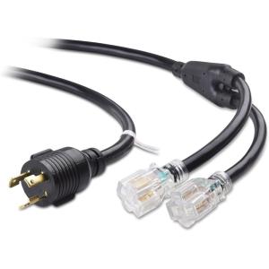 imageCable Matters LEDLit 3 Prong 30 Amp to 15 Amp Adapter for Generator 30 AMP to 110 Adapter Splitter 3 Feet  NEMA L530P to 2X 520R