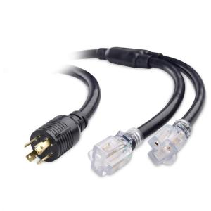 imageCable Matters LEDLit 4 Prong 30 Amp to 15 Amp Adapter for Generator  30 Inches NEMA L1430P to 2X 520R 30 AMP to 110 Adapter Splitter