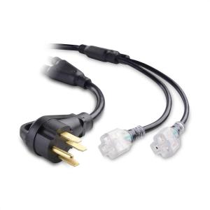 imageCable Matters LEDLit 4 Prong 50 Amp to 20 Amp Adapter for Generator 50 AMP to 110 Adapter Splitter 25 Feet  NEMA L450P to 2X 520R