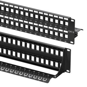 imageCable Matters Rackmount or Wall Mount 1U 24 Port Keystone Patch Panel with Cable Management and Support Bar 19inch Blank Patch Panel for Keystone Jacks2U