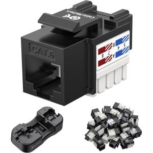imageCable Matters UL Listed 25Pack 10Gbps Cat6 Keystone Jacks RJ45 Keystone Jack Ethernet Keystone Jack in White with Keystone PunchDown Stand for Patch Panel and Wall PlateBlack