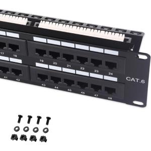 imageCable Matters UL Listed 48 Port Patch Panel Rackmount or Wall Mount 19Inch 2U Cat6 Network Patch Panel for 10 Gigabit Ethernet 110 or Krone Impact Tools CompatibleW Support Bar