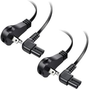imageETL Listed Cable Matters 2 Pack 2 Prong 18AWG Right Angle TV Power Cord 10ft Flat AC Power Cord Right Angle Works with Samsung LG Sony Insignia TCL Sharp Toshiba Hisense TV PS5 NEMA 115P to IEC C76ft