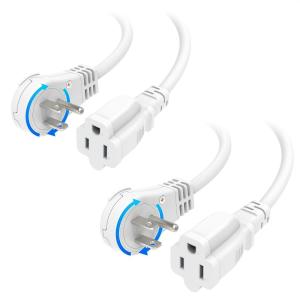 imageETL Listed Cable Matters 2Pack 16 AWG 360 Rotating Flat Plug Short Extension Cord  1ft 13A1625W Low Profile 3 Prong Power Extension Cords NEMA 515P to NEMA 515R BlackWhite