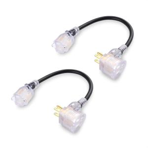 imageETL Listed Cable Matters 2Pack 2 Outlet Short Extension Cord  1ft 13A1625W Pigtail Extension Cord with LEDlit Socket Outlet Saver Short Power Splitter Cable Black