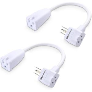 imageETL Listed Cable Matters 2Pack 2Outlet Short Extension Cord  1ft 13A1625W Pigtail Extension Cord with Extra Socket on Plug Outlet Saver Short Power Splitter Cable White