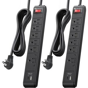 imageETL Listed Cable Matters 2Pack 6Outlet Surge Protector Power Strip with USB C and USB Ports  8ft Extension Cord Surge Protector with USBC with 34A Total Charging Output Black